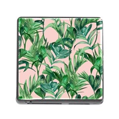 Green Leaves On Pink Memory Card Reader (square 5 Slot) by goljakoff