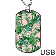 Green Leaves On Pink Dog Tag Usb Flash (one Side) by goljakoff