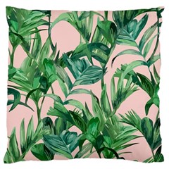 Green Leaves On Pink Large Cushion Case (two Sides)