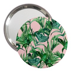 Green Leaves On Pink 3  Handbag Mirrors