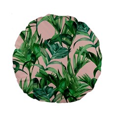 Green Leaves On Pink Standard 15  Premium Round Cushions by goljakoff