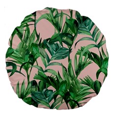 Green Leaves On Pink Large 18  Premium Round Cushions by goljakoff