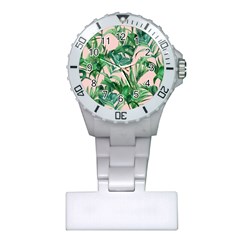 Green Leaves On Pink Plastic Nurses Watch by goljakoff