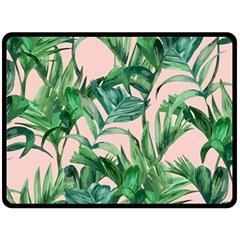 Green Leaves On Pink Double Sided Fleece Blanket (large)  by goljakoff