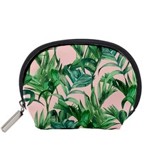 Green Leaves On Pink Accessory Pouch (small)