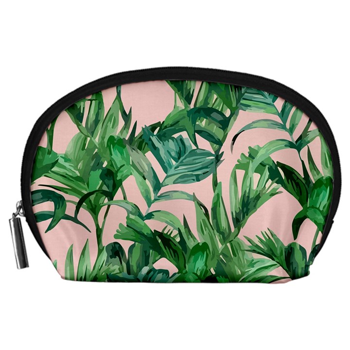 Green leaves on pink Accessory Pouch (Large)