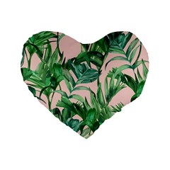 Green Leaves On Pink Standard 16  Premium Flano Heart Shape Cushions by goljakoff