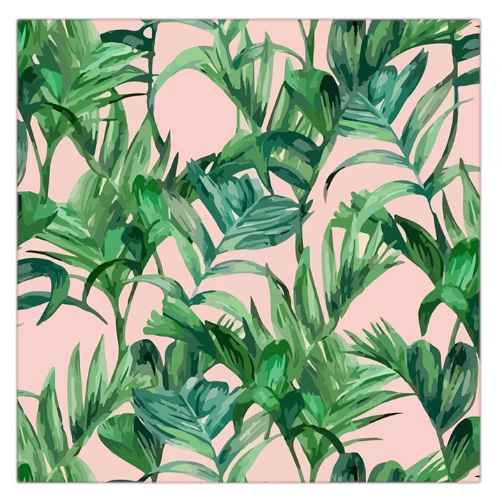 Green leaves on pink Large Satin Scarf (Square)