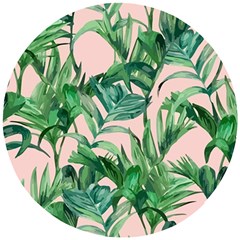 Green Leaves On Pink Wooden Puzzle Round by goljakoff