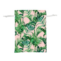 Green Leaves On Pink Lightweight Drawstring Pouch (l) by goljakoff