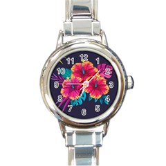 Neon Flowers Round Italian Charm Watch by goljakoff