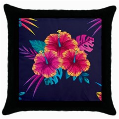 Neon Flowers Throw Pillow Case (black) by goljakoff