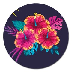 Neon Flowers Magnet 5  (round) by goljakoff