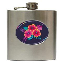 Neon Flowers Hip Flask (6 Oz) by goljakoff