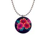 Neon flowers 1  Button Necklace Front