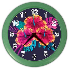 Neon Flowers Color Wall Clock by goljakoff