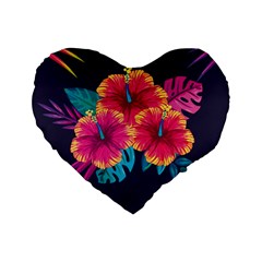 Neon Flowers Standard 16  Premium Heart Shape Cushions by goljakoff