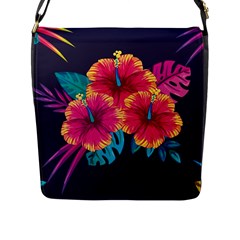 Neon Flowers Flap Closure Messenger Bag (l) by goljakoff