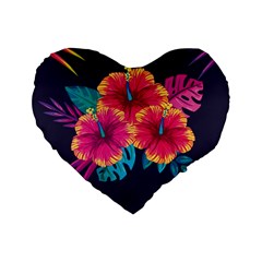 Neon Flowers Standard 16  Premium Flano Heart Shape Cushions by goljakoff