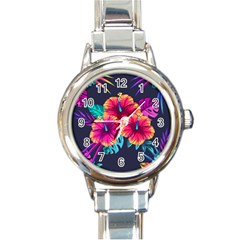 Neon Flowers Round Italian Charm Watch by goljakoff