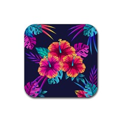 Neon Flowers Rubber Coaster (square)  by goljakoff