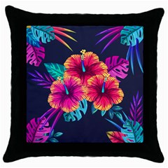 Neon Flowers Throw Pillow Case (black) by goljakoff