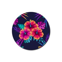 Neon Flowers Rubber Coaster (round)  by goljakoff