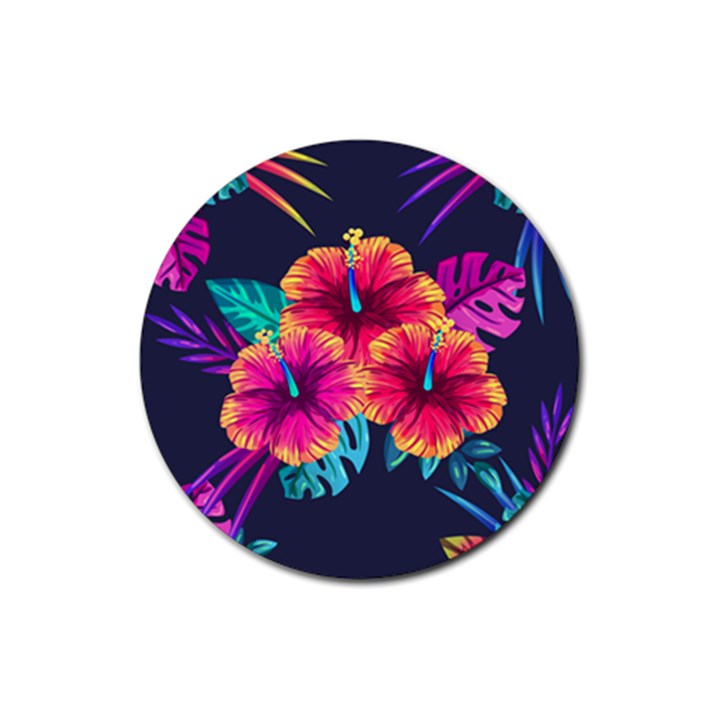 Neon flowers Rubber Coaster (Round) 