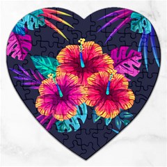 Neon Flowers Jigsaw Puzzle (heart) by goljakoff