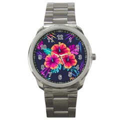 Neon Flowers Sport Metal Watch by goljakoff