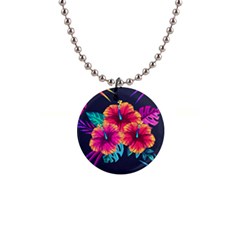 Neon Flowers 1  Button Necklace by goljakoff