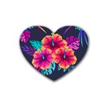 Neon flowers Heart Coaster (4 pack)  Front