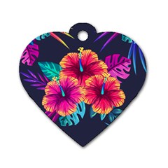 Neon Flowers Dog Tag Heart (one Side) by goljakoff