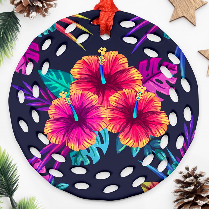 Neon flowers Ornament (Round Filigree)