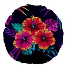 Neon Flowers Large 18  Premium Round Cushions by goljakoff