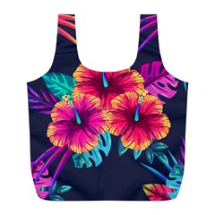 Neon Flowers Full Print Recycle Bag (l) by goljakoff