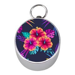 Neon Flowers Mini Silver Compasses by goljakoff