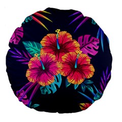 Neon Flowers Large 18  Premium Flano Round Cushions by goljakoff