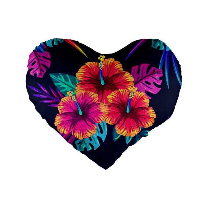 Neon flowers Standard 16  Premium Flano Heart Shape Cushions