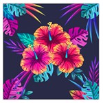 Neon flowers Large Satin Scarf (Square) Front