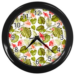 Tropical Flowers Wall Clock (black) by goljakoff