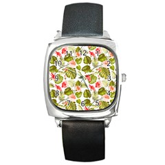 Tropical Flowers Square Metal Watch by goljakoff