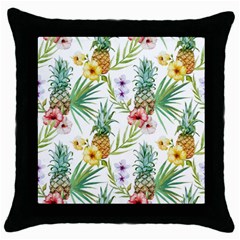 Tropical Pineapples Throw Pillow Case (black) by goljakoff