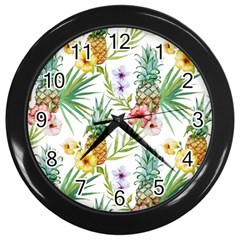 Tropical Pineapples Wall Clock (black) by goljakoff