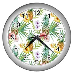 Tropical Pineapples Wall Clock (silver) by goljakoff