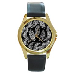 Fallen Leaves Round Gold Metal Watch by goljakoff