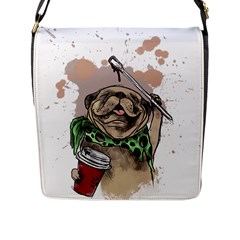 Pug Lover Coffee Flap Closure Messenger Bag (l) by EvgeniaEsenina