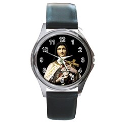 Virgin Mary Sculpture Dark Scene Round Metal Watch