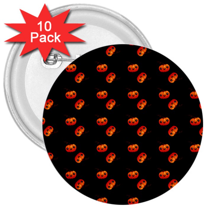 Kawaii Pumpkin Black 3  Buttons (10 pack) 