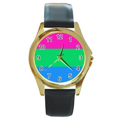 Polysexual Pride Flag Lgbtq Round Gold Metal Watch by lgbtnation